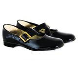 Child's Size 11 1/2 Black Mary Jane Shoes - Authentic 1950s 60s Little Girls Patent Vinyl - Big Buckles - Child Size 11.5 D - Deadstock NIB