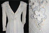 Size 6 White Beaded Evening Dress - Elegant 80s Glamour Gown - Chiffon & Pearls - 1980s Formal Gown - Pageant - Bust 33.5 - 33532