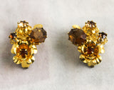 Glam 1950s Filigree Flower Earrings by 'Mistar Bijoux' - Clip On - Goldtone Metal & Citrine - 50s Bombshell - Stunning Glamour - 34701