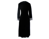 Size 8 1930s Evening Coat - Authentic 30s 40s Velvet Princess Coat with Chantilly Lace Collar & Cuffs - Exquisite Wrap Design - Bust 34.5