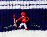 3T Toy Soldier 1960s Knit Top - Striped 60s Toddler Girl's Shirt - Navy Blue & White with Red Beefeater British Guards - Military Embroidery