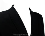 Size 14 1950s Black Suit Jacket - Large 40s 50s New Look Crepe Office Blazer with Gorgeous White Shell Buttons - Shawl Lapel - Waist 34