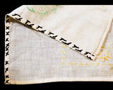 1940s Table Runner - Shabby Flower Baskets Embroidery - As Is for Salvage - Pink Orange Mint Green - 40s Embroidered Dresser Runner - 49781