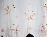 Fancy 50s Full Slip with Butterflies - Size 6 White 1950s Tricot with Pink Butterfly Print - Sequins Beads Scalloped Hem - Deadstock - 49400