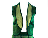 Size 8 Green Hippie Dress Set - 1970s Suede Patchwork Vest & Skirt with Matching Turtleneck Sweater - 70s Fall Autumn Forest - Waist 26.5