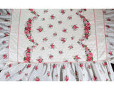 Full Size 1950s Bedspread - Pink & White Roses Quilted 50s Bedroom Linens - Glossy Cottage Floral 50s Double Bed Cover - 105.5 x 93 Inches