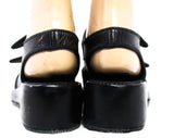 Size 5 Black 1940s Peep Toe Shoes - Small Size 5B Open Toe Platforms - Double Buckle Strap Wedges - Casual Late 40s Sandals - NOS Deadstock