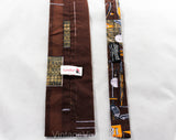 1960s Square End Tie - Golf Theme Mens 60s Novelty Print Necktie by Rooster Ties - Golfing Gear Clubs Balls Tees 18th Hole - Brown & Orange