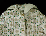 Girl's 1960s Raincoat - Reversible Child's Coat with Hood - 60s Preppy Khaki Tan Cotton & Medallion Print - Spring Rain Duster - Chest 39