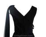 Size 10 Black Cocktail Dress - Gorgeous 1950s Full Skirted Formal with Goddess Chiffon Drape & Shoulder Fall - NWT Deadstock - Waist 28.5