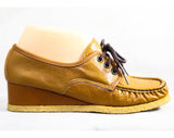 Size 7 1/2 Leather Shoes - Brown Sneaker Style 1960s Casual Shoes with Lace Up - Cute 60s Tan with Top Stitching & Lacing - 7.5 M Deadstock