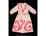 Girl's 4T 1950s Pink Chenille Robe - Child's 50s Two Tone Cotton House Coat - Wrap Front Girly Bathrobe with Tie - Fuzzy Flowers - Chest 24