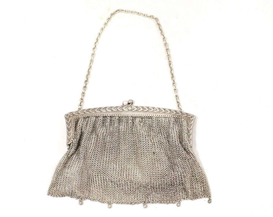 1910s Nickel Silver Purse - Authentic Antique Edwardian Metal Mesh