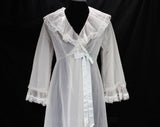 Size 8 Nightgown & Robe Set - Small Medium 1960s Peignoir Lingerie - Beautiful Pastel Daisy Embroidery - Summer Trousseau Nightie - Bust 35
