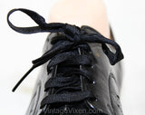 Size 9 1940s Style Shoes Made In 1950s 60s - Ladies Black Oxford Pumps - Lace Up with Patent Leather Toe Caps - Chic Large 50's Deadstock
