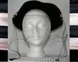 50s New Look Hat - Paris Chic 1950s Black Velvet & Pink Satin Veiled Hat - Suzy Et Paulette - Glamorous - Chapeau - Chic - Spring - 23444