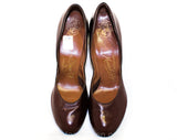 Size 6 Brown 40s Shoes with Decorative Clips - Unworn 1940s Beautiful Leather 3 1/2 Inch Heels - Fall Autumn Deadstock - Deco Reptile Bows