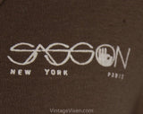 Large Sasson T Shirt - Vintage 1980s Tee - Cocoa Brown Cotton Knit - Size 12 Short Sleeve Jersey Knit T-Shirt - New York Paris - Bust 40