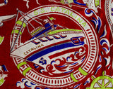 1950s Catalina Island Scarf - California Tourist Novelty Print Silk - 50s Flying Fish Nautical Ships Beach Theme - Gorgeous Summer Hollywood