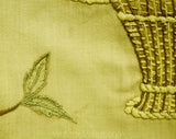 Antique Daisy Textile - Art Nouveau 1900s Edwardian Bride's Basket in Hand Embroidery - Garland Ribbon Bows - Neutral Ecru White Blue Green