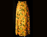 Size 6 Tropical 60s Maxi Skirt - Mustard Orange & Tangerine Floral 1960s A Line Skirt - Summer Yellow Cotton - Mint Condition - Waist 26 -