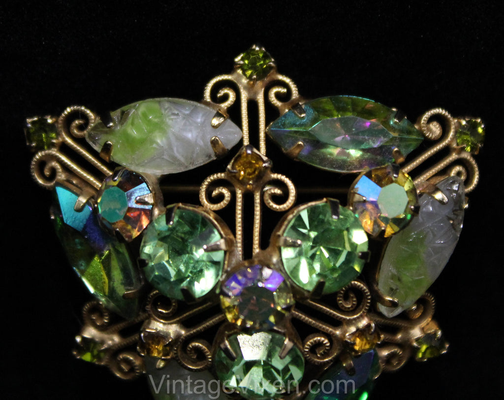 Marbled Blue Glass Flower Brooch 1960s Victorian Revival