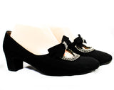 Size 8 Black Evening Shoes - Glam 1960s Cocktail Party Pumps - 60s Designer Bruno Magli - Crepe & Sparkling Rhinestones with Bow - 8M