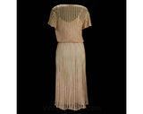 Size 6 Authentic 1930s Dress - Pink Cotton Crochet Lace Short Sleeved 30s Blouson - Quaint Hand Crocheted Square Neck Frock - Waist 25 to 26