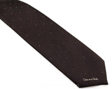Oscar de la Renta Designer Tie - 1980s Dark Brown Men's Necktie - Chocolate Dotted Brocade 70s 80s Mens Wear - Preppy Label - Fall Autumn