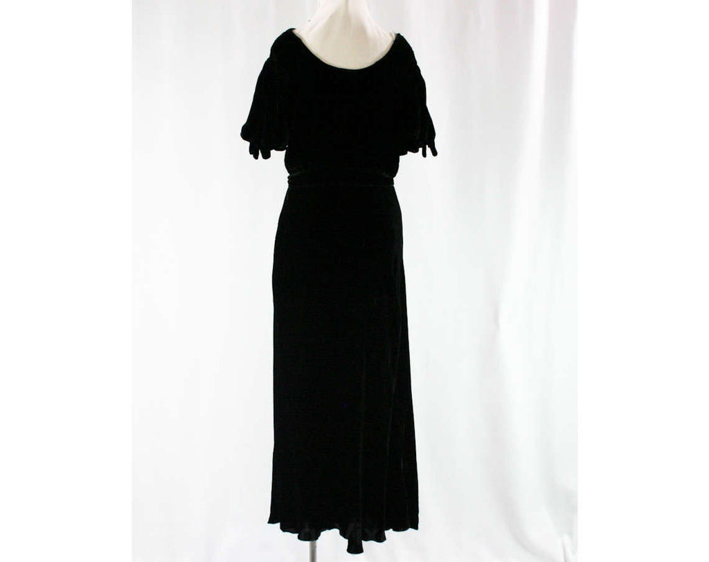 Size 2 Black Velvet 1930s Dress - XS 30s Evening Gown - Cowl Neck - Pu Vintage Vixen Clothing Size 2 Black Velvet 1930s Dress - XS 30s Evening Gown - Cowl Neck - Pu Vintage Vixen Clothing