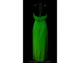 Size 8 Halter Evening Dress - 1970s Grass Green Chiffon Gown - Fluttery Neckline - Medium Sexy Summer Goddess - Bust 35 - 60s 70s Deadstock