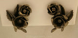 Romantic 1950s Antique Inspired Roses Pin & Earrings - Dark Silvertone Metal - 50s Demi Parure - Clip Earrings - Classic Victorian - 34037-1