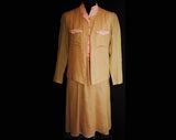 Size 6 Pink Khaki Gauze Dress & Jacket - Femme Soft Airy 80s Summer Dress With Belt - Pastel Cotton Preppy Suit - Bust 34 - Waist 26 to 31