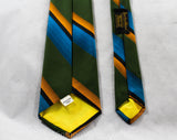 Men's Late 1960s Tie - Striped Orange Green Turquoise Tie - Bright & Bold Diagonal Stripes - Early 1970s Hipster Office Vibe - Uber Cool