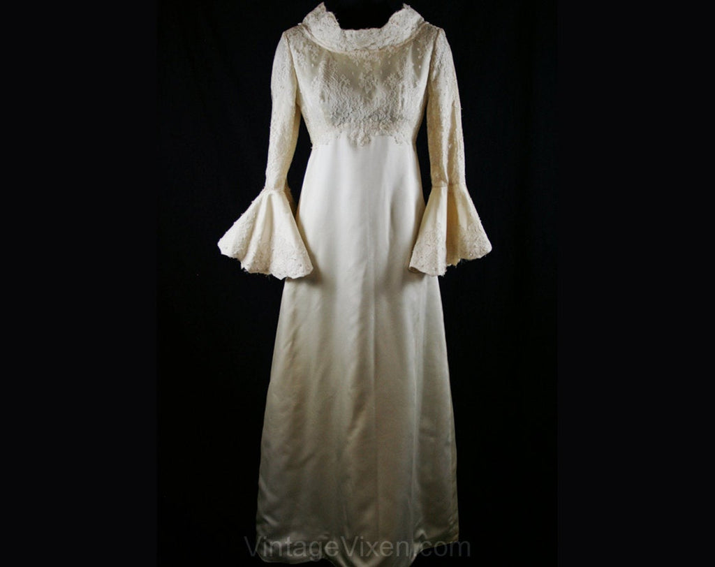 Size 6 Bridal Gown - Glamorous 1960s Empire Wedding Dress with Gorgeous Flared Sleeves - Detachable Train - Deadstock - Bust 34 - 34122-1