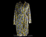 Size 12 Floral Gauze Dress - Made In Italy - Purple & Yellow Flowers Long Sleeve - Medium Large Print Cotton Summer Dress - Bust 40 - 50795