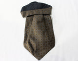 1970s Polyester Ascot Tie - Funky Victorian Style 70s Gentleman's Necktie - Men's Open Shirt Tie - Brown & Blue Medallion Brocade Neckwear