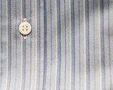 Boys 1930s Shirt - Size 14 Blue Striped Cotton Authentic 30s Teenager Long Sleeved Dress Shirt - Depression Era - Chest 37 Neck 13.5 - NOS