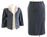 Size 8 1950s Suit - Top Quality Gray & Fawn Wool Three Piece 50s Ensemble - Mid Century Tailored Jacket Shell Skirt - Bias Cut - Waist 25-27