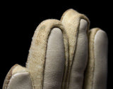 1960s Taupe Vinyl Gloves with Four Leaf Accents - Pair Beige Neutral Gloves - Faux Leather & Cotton Jersey Knit - Marked 6 1/2 to 7 1/2
