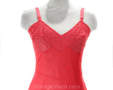 Size 8 Coral Pink Full Slip - Pin-Up Perfect 50s Nylon Tricot Slip - 1950s 1960s Pretty Negligee with Sheer Lace Bust - Bust 35.5 - 50657