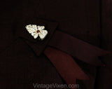 Size 6 1940s Suit - Dark Brown 40s 50s Tailored Short Sleeve Jacket & Skirt Set - Jeweled Rhinestone Accent - WWII Era Appeal - Waist 25.5