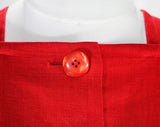 Size 6 Red Suit - Designer Lanvin 1980s Tunic Jacket & Skirt - Beautiful Tailored Linen 80s Minimalist Office Wear - Paris Label - Waist 26