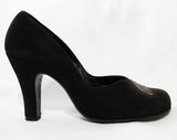 Size 5.5 1940s Gray Shoes - Two Tone 40s Charcoal Suede High Heels - 5 1/2 Pumps with Asymmetric Curves & Rounded Toes - 40's NOS Deadstock