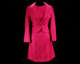 Size 10 Pink Suit - 1960s Fuchsia Sleeveless Dress & Jacket - 60s Sophisticated Set with Rhinestone Button - 60's Audrey Chic - Bust 36