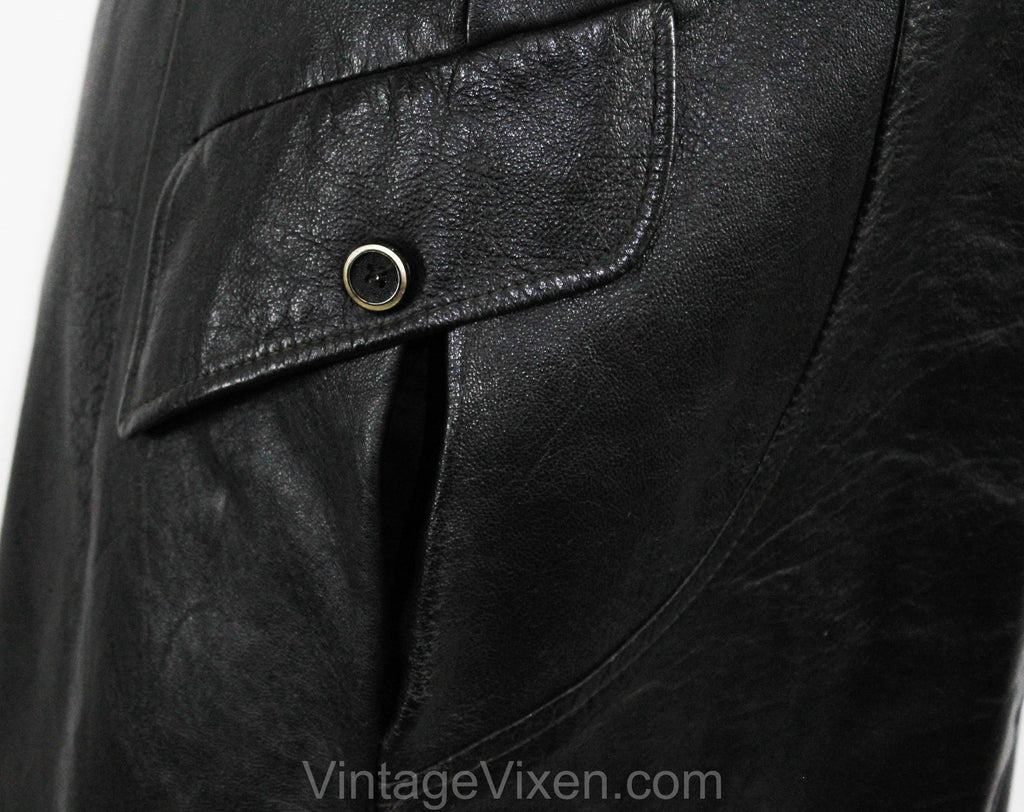 Men's 3/4 Length Black Leather Jacket - Winter Leather Coat