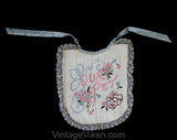 Antique Baby Bib - Dated 1912 Art Nouveau Pink & Blue Embroidery - 1910s Infants Fancy Titanic Era - Novelty Ribbon Sweethearts and Flowers