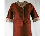 Size 8 Autumn Suit - 1950s Rust Brown Silk Suit with Reversible Jacket, Matching Shell & Skirt - 50s 60s - Bust 38.5 - Waist 27 - 40485-1