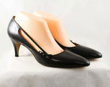 Size 9 1/2 Black 50s Shoes - Unworn Deadstock 1950s 1960s Slender High Heels - Leather with Cute Little Bows by Miss Wonderful - NIB 9.5 AA