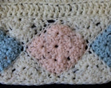 40s Baby Bonnet - Sweet 1940s Pink & Blue Hand Knit Bonnet - Size 3 to 12 Months - Infants Cream Wool Knitted Hat - Mint Condition - 29875-1